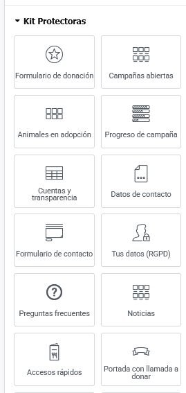 Panel de widgets del kit, primera parte